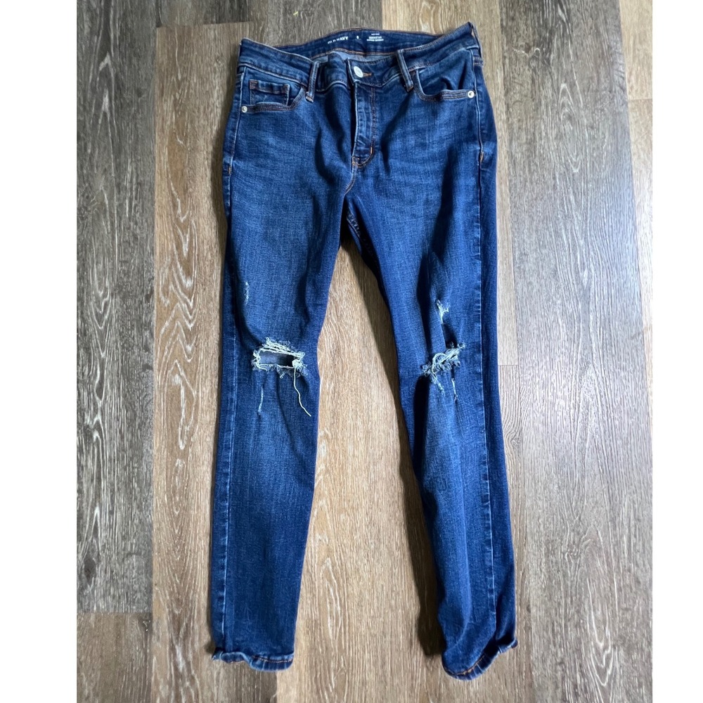 Old Navy Rockstar Super Skinny Jeans Womens 8 Short Blue Distressed Mid Rise